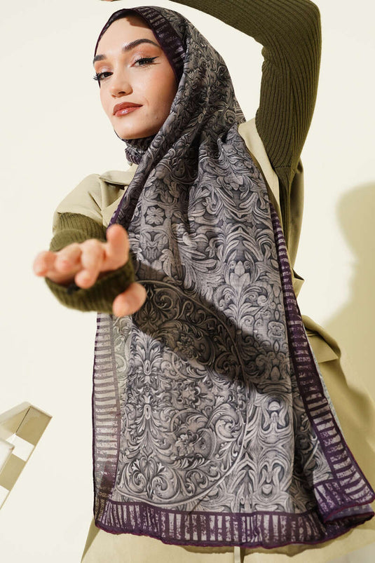 Desenli El Dikişli Ribanalı Şal Mürdüm