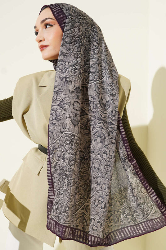 Desenli El Dikişli Ribanalı Şal Mürdüm