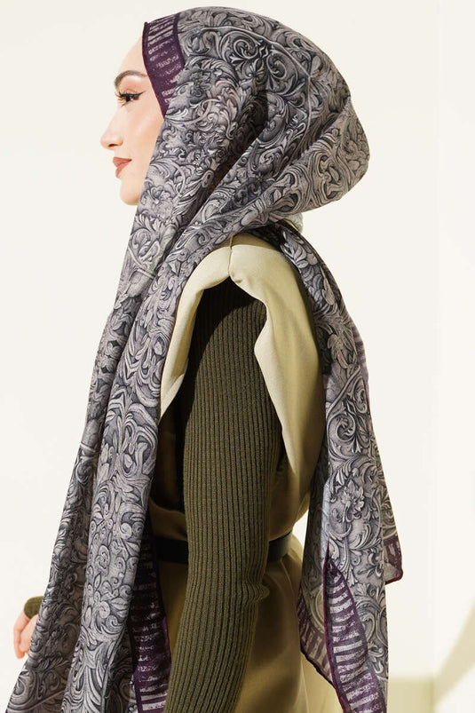 Desenli El Dikişli Ribanalı Şal Mürdüm