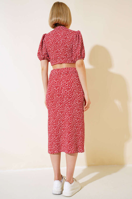 Patterned Skirt Set Red