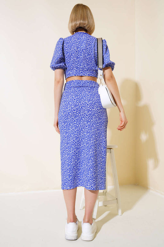 Patterned Skirt Set in Royal Blue
