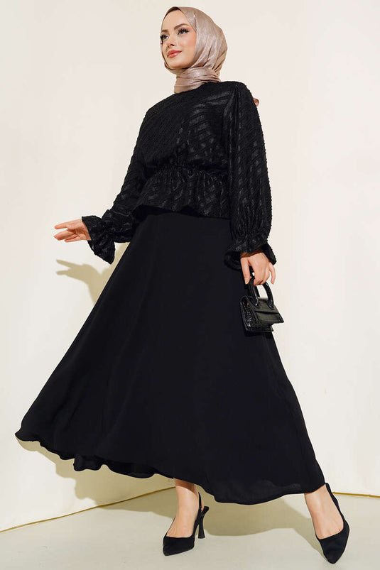 Patterned Skirt Set Black