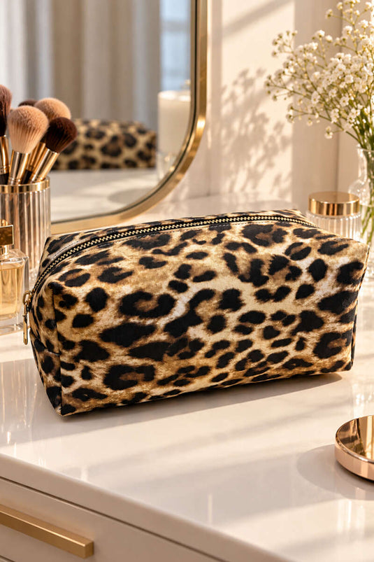 Trousse De Maquillage À Motif Zippée Léopard