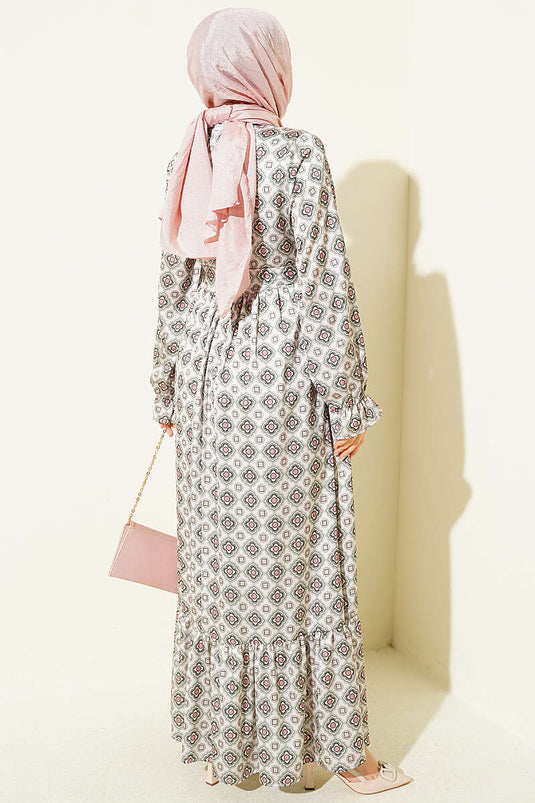 Robe À Détails Plissés Et Motifs En Vert Menthe