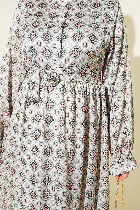 Robe À Détails Plissés Et Motifs En Vert Menthe