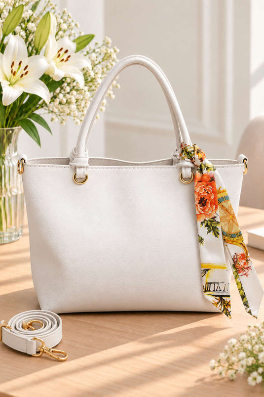 Sac À Main Femme Blanc À Motif Et Détail Foulard