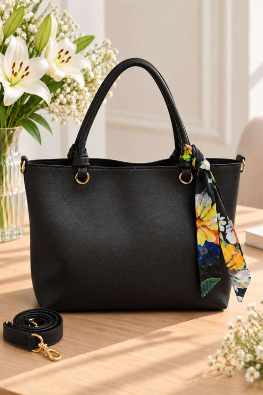 Sac À Main Femme Noir À Motif Et Foulard