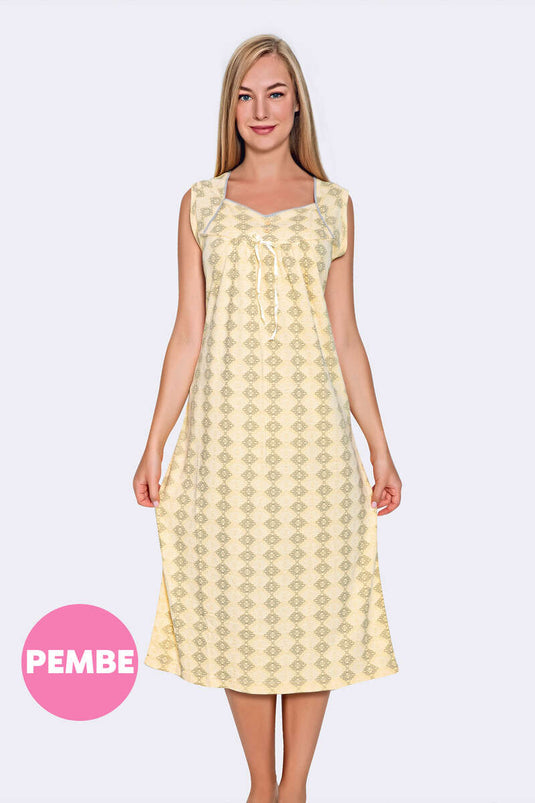 Patterned Wide Strapped Nightgown Pink
