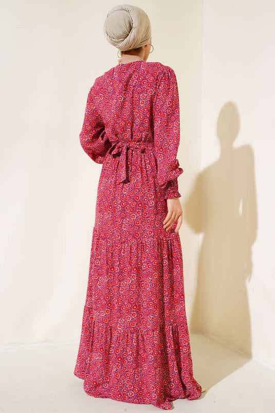 Patterned Hidden Button Dress Plum