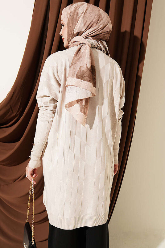 Túnica Mercerizada Con Botones Dorados Y Estampado Beige