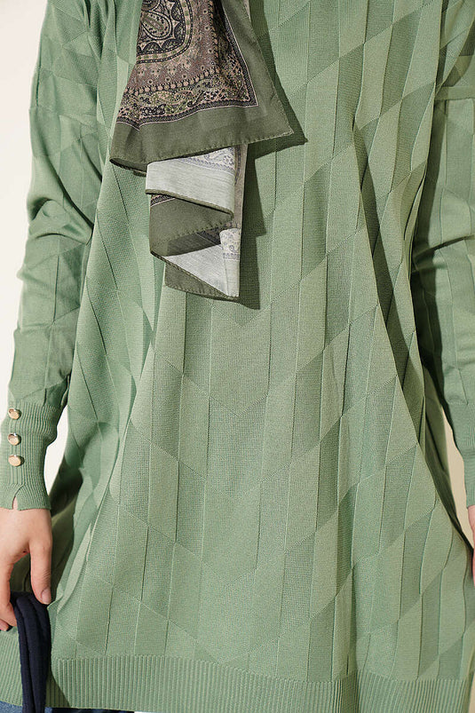 Tunique Mercerisée À Boutons Ornée De Motifs Vert Calla