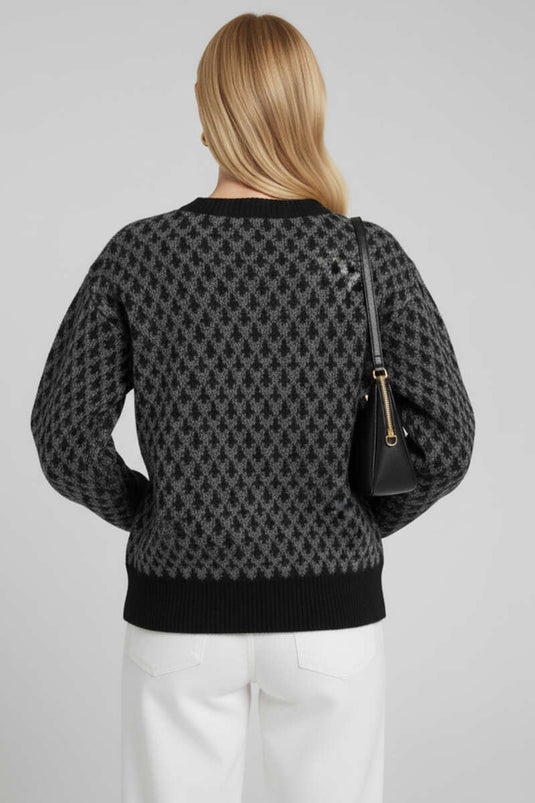 كارديجان محبوك بنقوش وأزرار ذهبية، أسود