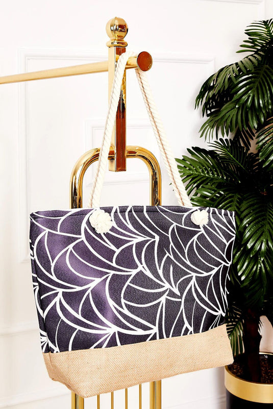 Desenli Hasır Detaylı Plaj Çantası -127