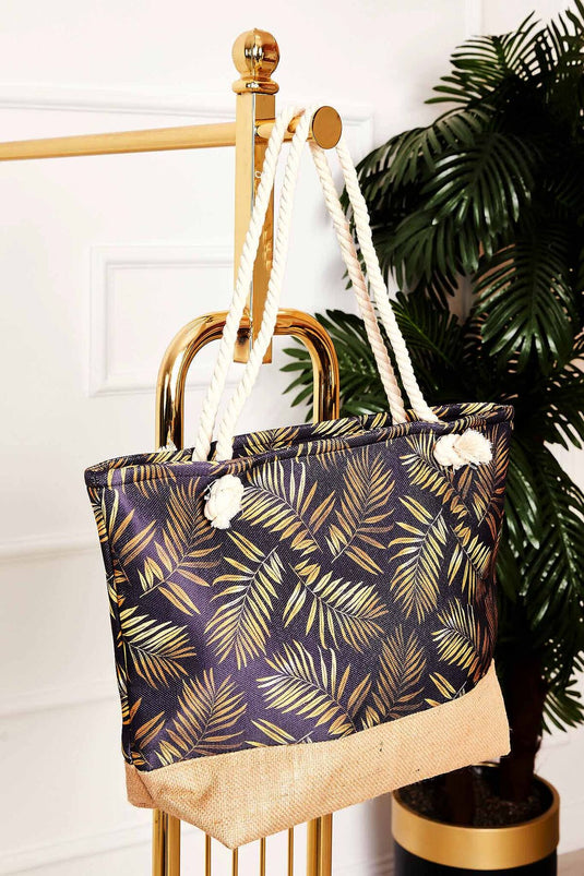 Gemusterte Strandtasche aus Stroh mit Details -128