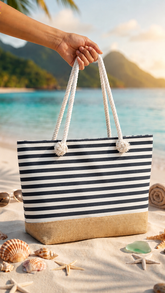 Sac de plage en paille à motifs - 130
