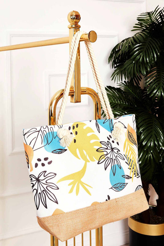 Strandtasche mit gemustertem Strohdetail -131