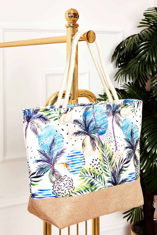 Strandtasche mit gemustertem Strohdetail -133