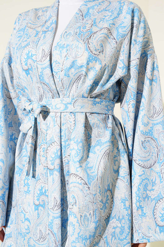 Patterned Rope Tied Kimono Blue