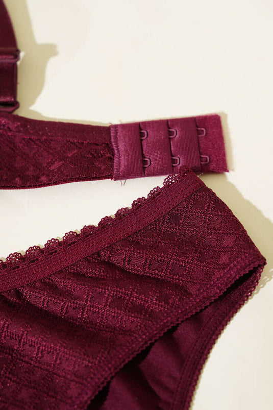 Ensemble soutien-gorge et brassière prune en jacquard à motifs sans rembourrage