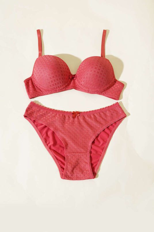 طقم حمالة صدر غير مبطنة من الجاكار بنقشة زهرة الرمان