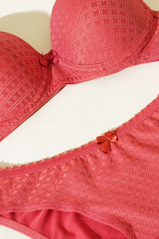 طقم حمالة صدر غير مبطنة من الجاكار بنقشة زهرة الرمان