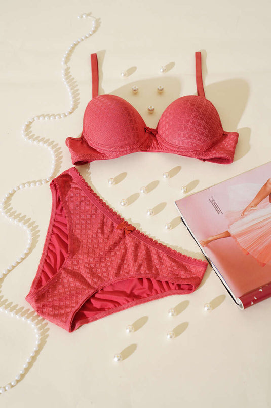 طقم حمالة صدر غير مبطنة من الجاكار بنقشة زهرة الرمان