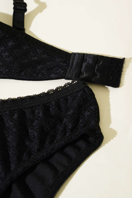 Desenli Jakar Desteksiz Sütyen Takım Siyah