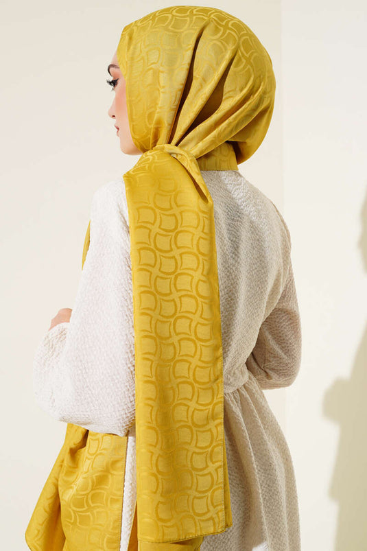 Desenli Jakar Şal Yağ Yeşili