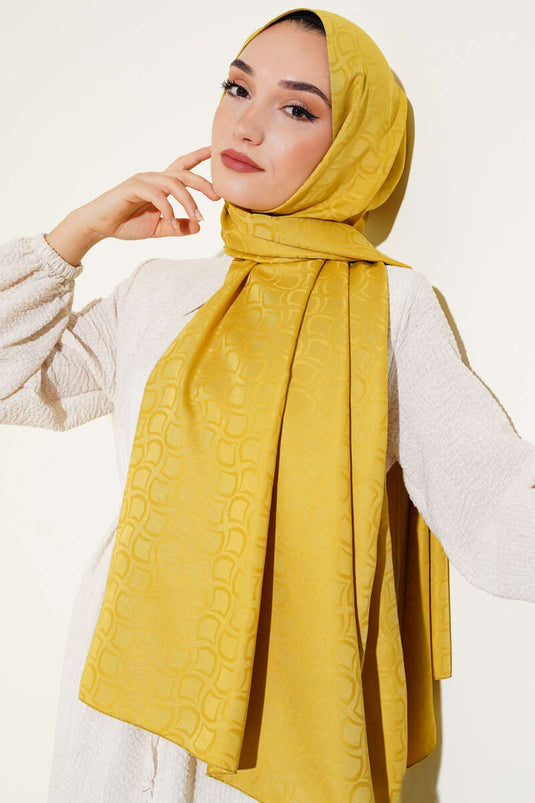 Desenli Jakar Şal Yağ Yeşili