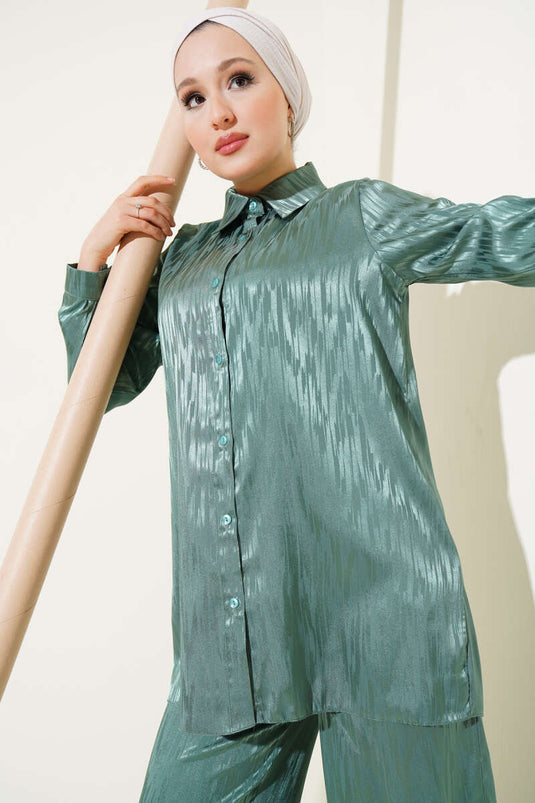 Patterned Jacquard Tunic Two-Piece Set Mint Green