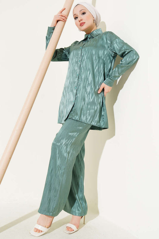 Patterned Jacquard Tunic Two-Piece Set Mint Green