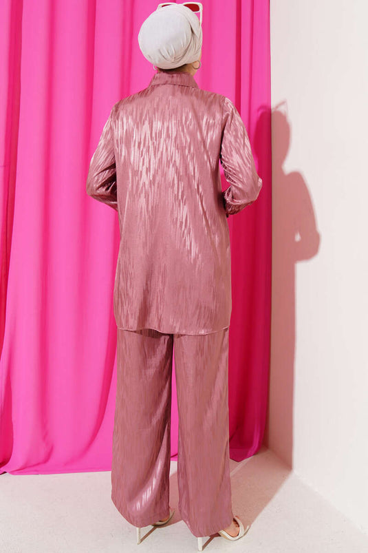 Patterned Jacquard Tunic Two-Piece Set Rose Pink