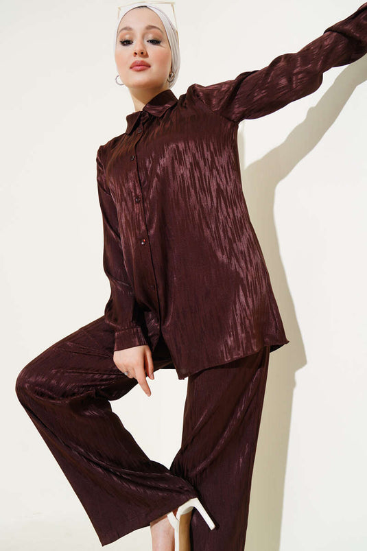 Patterned Jacquard Tunic Two-Piece Set Brown