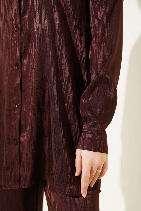 Patterned Jacquard Tunic Two-Piece Set Brown