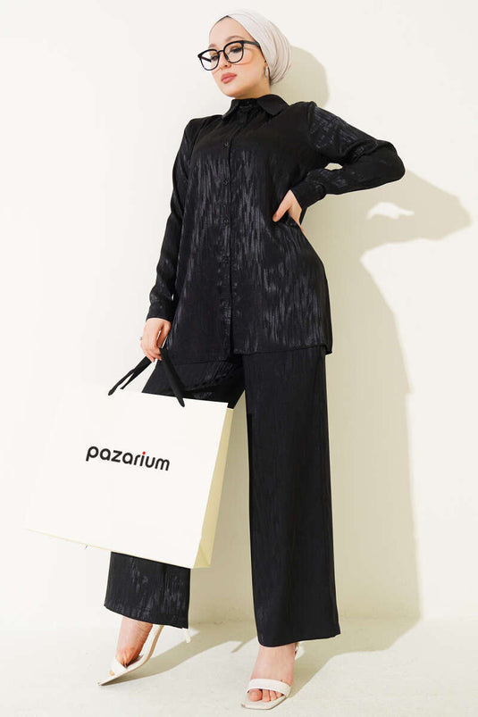 Ensemble deux pièces tunique en jacquard à motifs noir