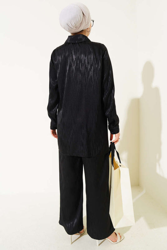 Ensemble deux pièces tunique en jacquard à motifs noir