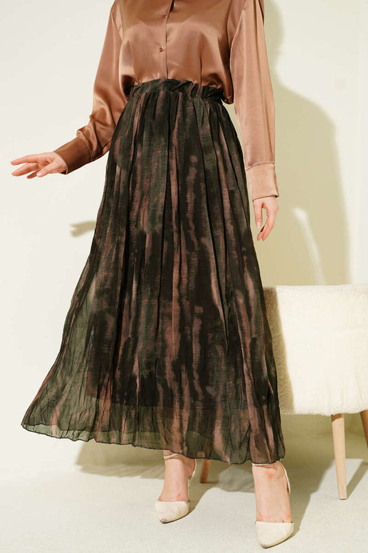 Patterned Crinkled Chiffon Skirt Brown