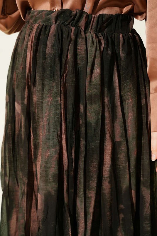 Patterned Crinkled Chiffon Skirt Brown