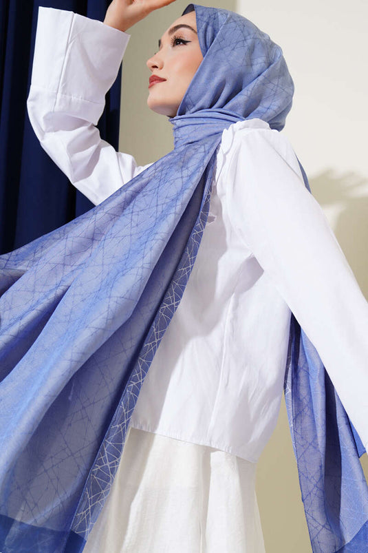 Gemusterter Cocoon-Stola-Schal Indigo -22