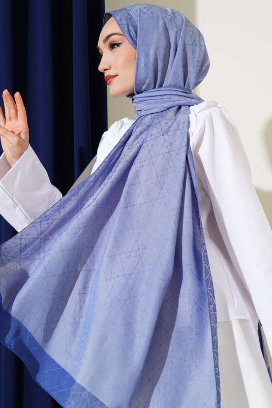 Gemusterter Cocoon-Stola-Schal Indigo -22