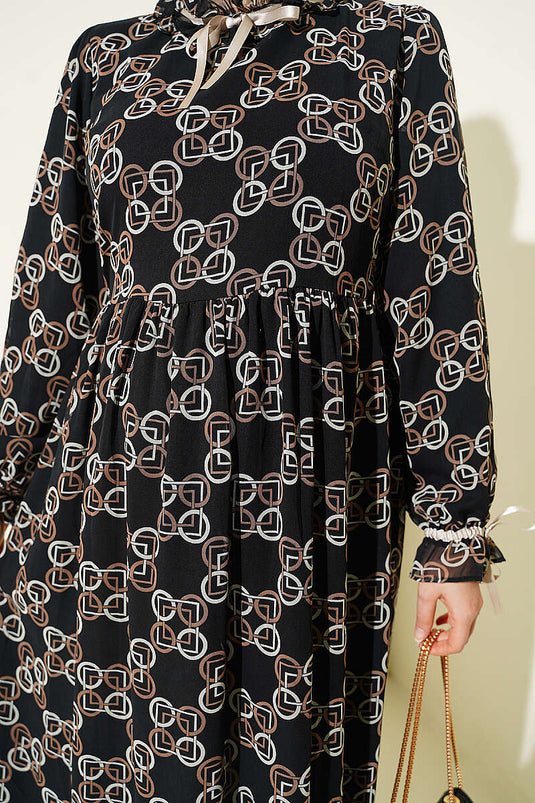 Abito In Chiffon Vizon Con Motivo E Dettaglio Di Fiocco
