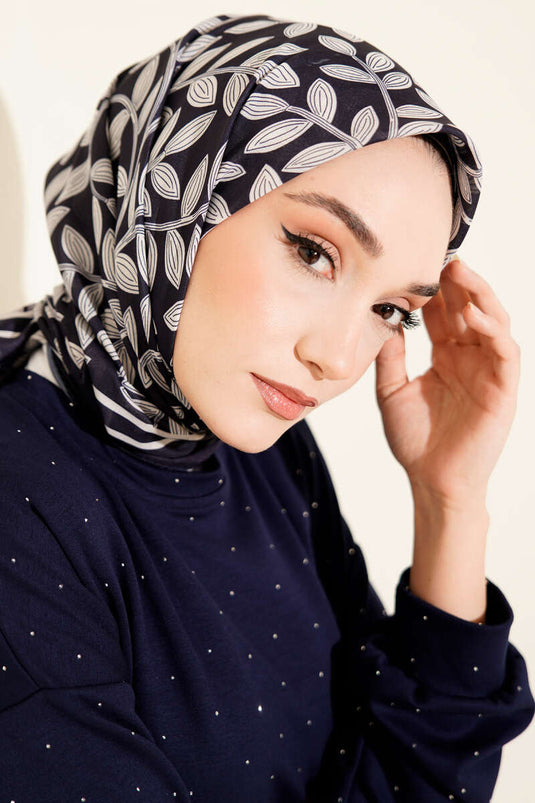 مجموعة أوشحة منقوشة باللون الأزرق الداكن 1