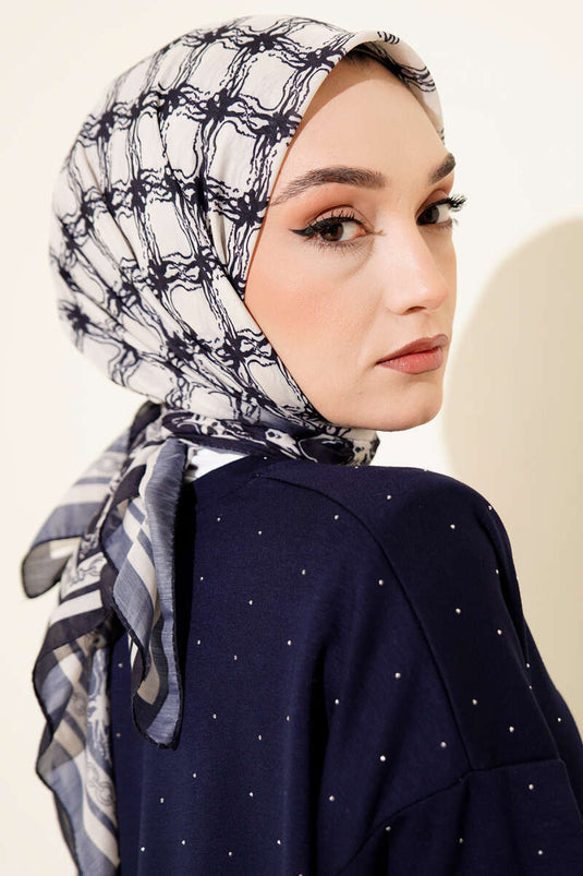 Desenli Lacivert Serisi Eşarp Asorti 11