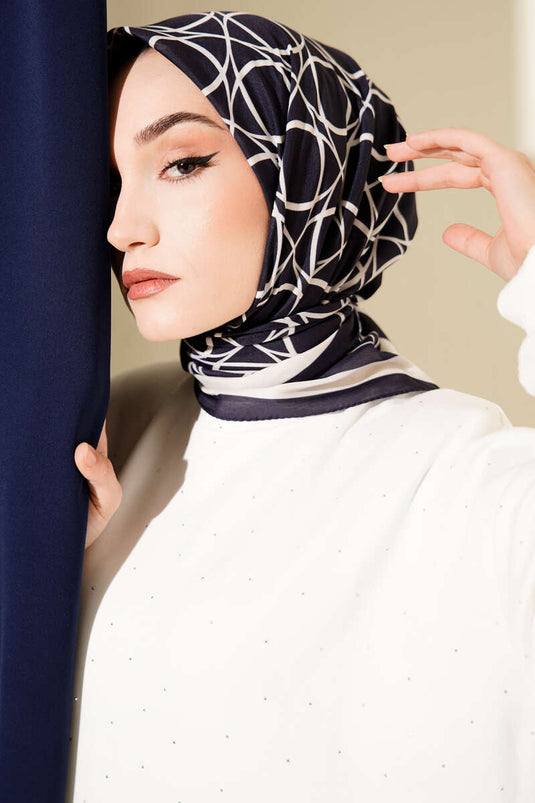 Desenli Lacivert Serisi Eşarp Asorti 12