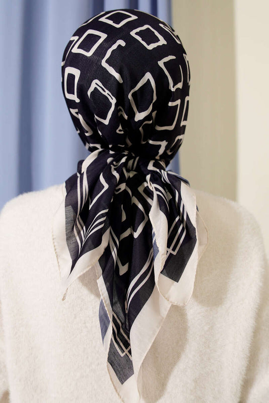 Desenli Lacivert Serisi Eşarp Asorti 3