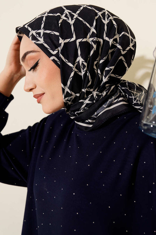 مجموعة أوشحة منقوشة باللون الأزرق الداكن، 4 قطع