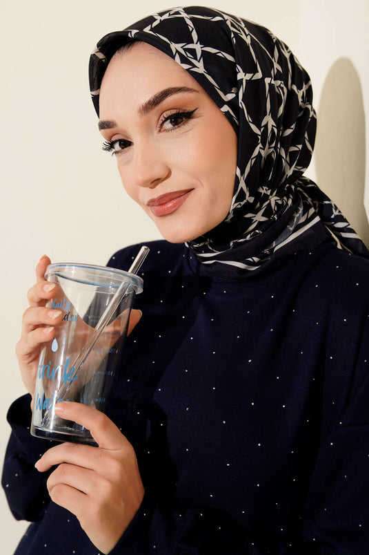 Desenli Lacivert Serisi Eşarp Asorti 4