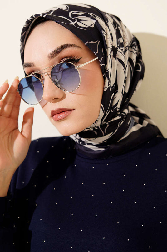 مجموعة أوشحة منقوشة باللون الأزرق الداكن (5 قطع)