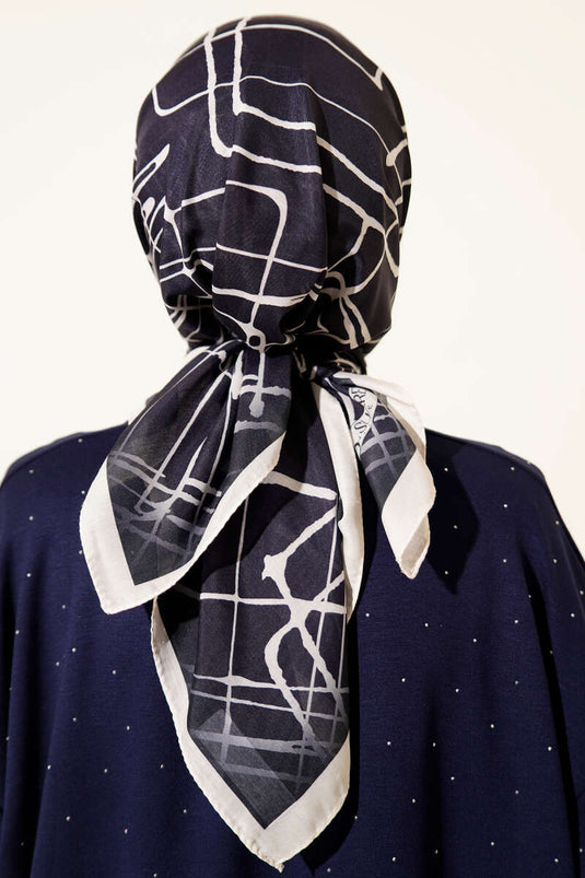 مجموعة أوشحة منقوشة باللون الأزرق الداكن، 7 قطع