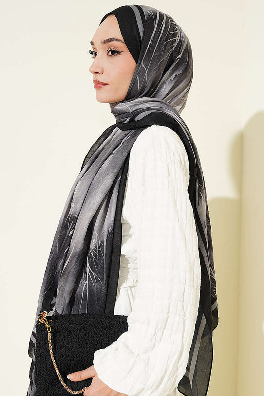 Desenli Liva Modal Kraş Şal Siyah Füme